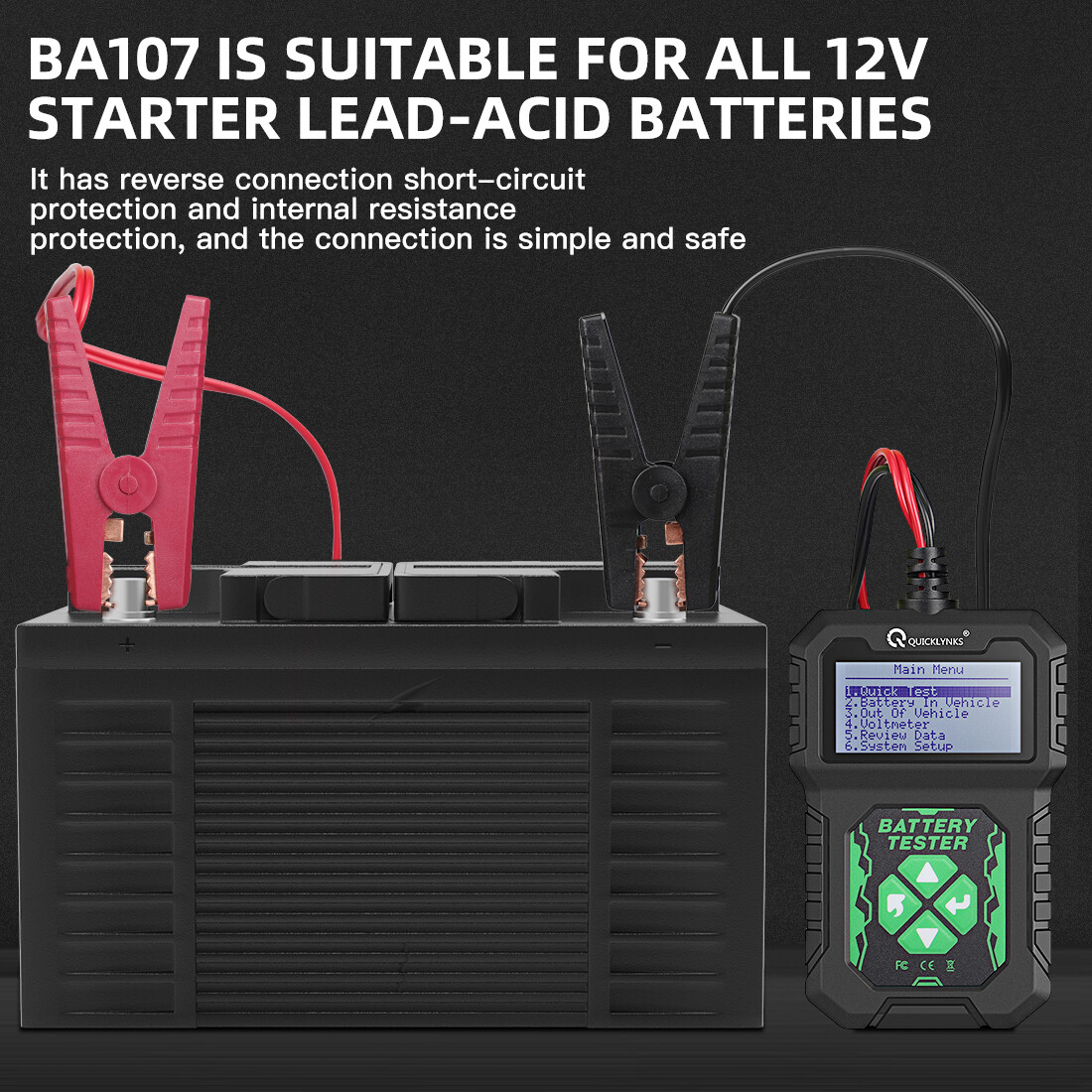 QUICKLYNKS BA107 Battery Load Tester 12V Car Battery Tester LCD Display 2000CCA