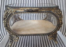 VTG MATSON 6" BEVEL GLASS ORMOLU FILIGREE JEWELRY CASKET BOX HOLLYWOOD REGENCY