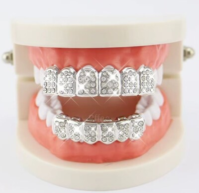#ad Custom Fit Silver Iced Bling CZ Lil Durk Mouth Teeth Grillz Set Molds USA $11.99