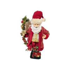Vintage Santa Clause Wreath And Velvet Toy Bag 12" Figure