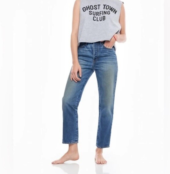 Free People x Sandrine Rose Womens Jeans Sz 27 Straight Leg Button Fly Blue NWT