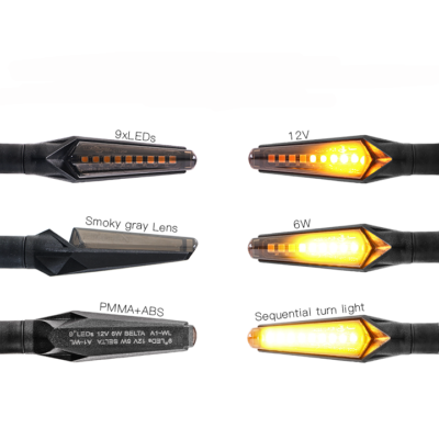 Clignotants Moto LED à Séquence (chenillard) - Verre Fumé Charbon - E-marqué Universel 12V