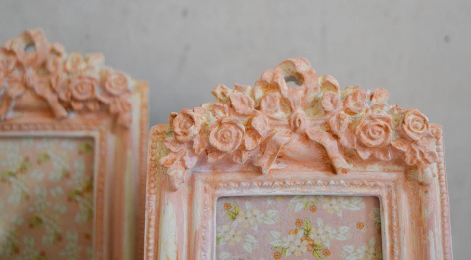 Shabby Chic Pair Photo Frames, Hand Painted Vintage Peach with Pink Sparkle Dust - Image 2 of 4