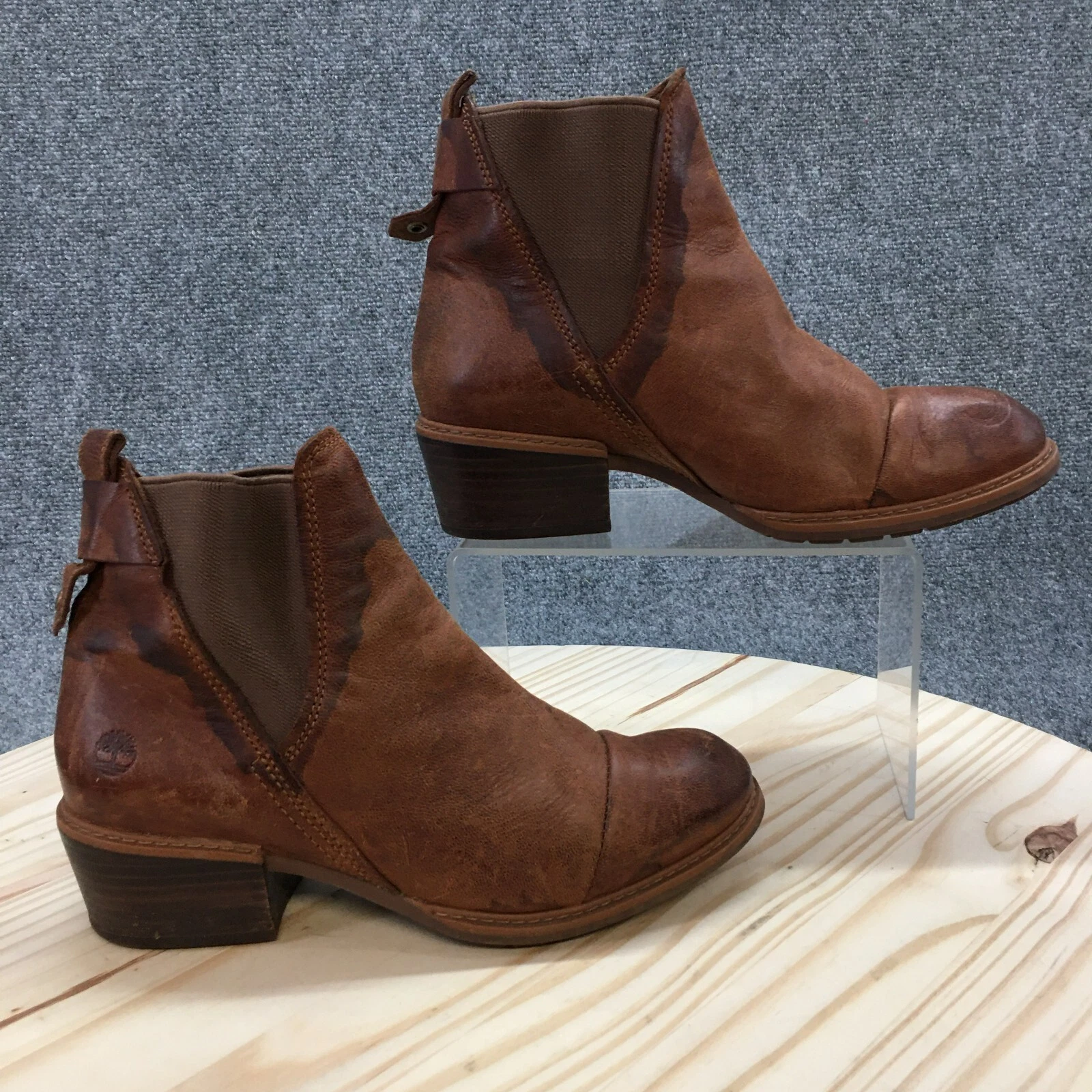 Stivaletti Timberland Donna 7 5 Chelsea Stivaletti Marroni Pelle Tacchi a Blocco