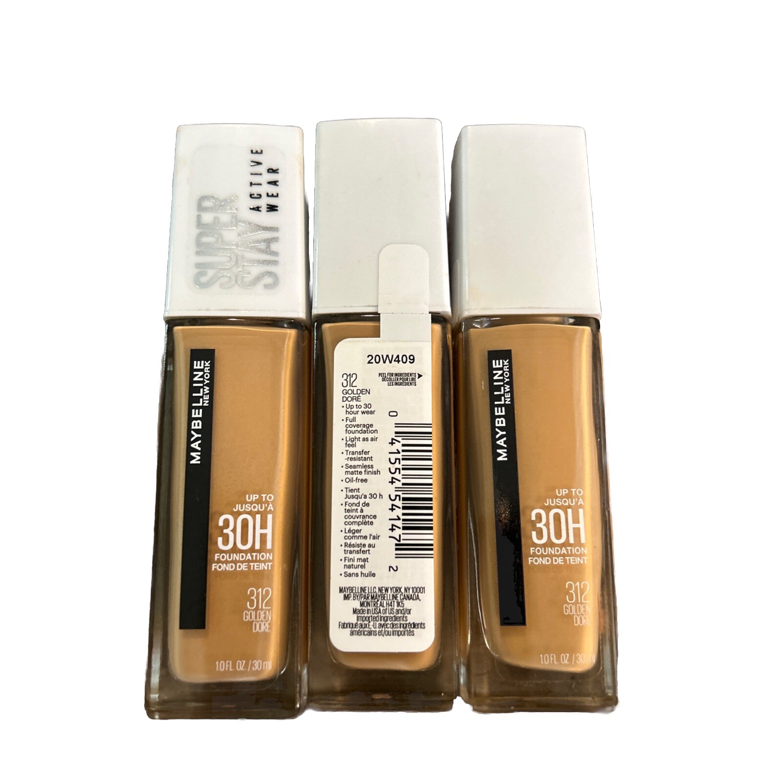 Maybelline Super Stay 30hr Golden Foundation 312 - 3 Pack Longwear
