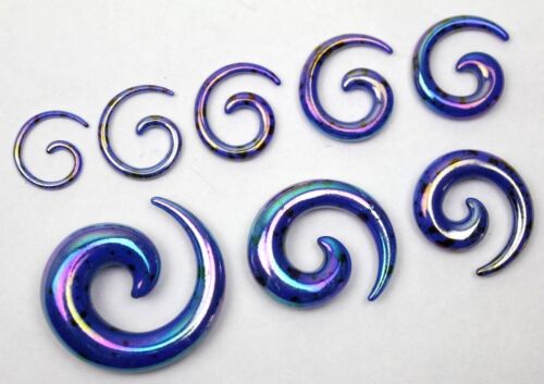 Spiral Metallic AB Blue Splatter Pattern Acrylic Stretcher Ear Tapers Expanders - Picture 1 of 4