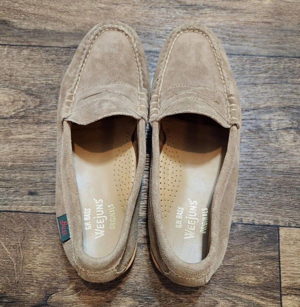 GH Bass Weejuns Larson Sand Tan Suede Leather Penny Loafers 