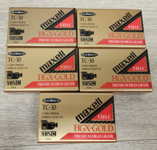Lot Of 5 Maxell TC-30 VHS C HGX Gold Camcorder Videocassette Tapes New Sealed