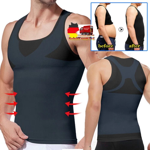 Herren Abdomen Body Shaper Weste Brust Kompressionsshirt Bauch Bauch Unterhemd - Bild 1 von 34