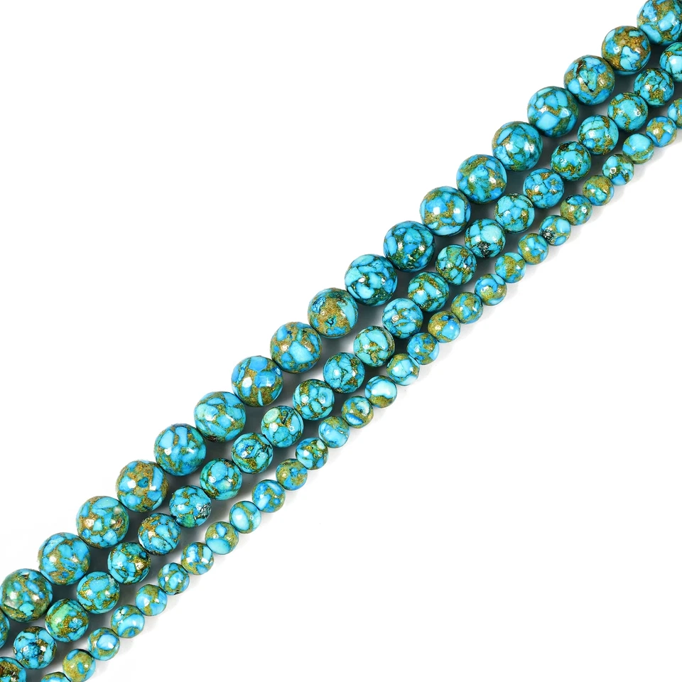Mohave Copper Light Blue Turquoise Smooth Round Beads 6mm 8mm 10mm 15.5'' Strand - Image 3 of 3
