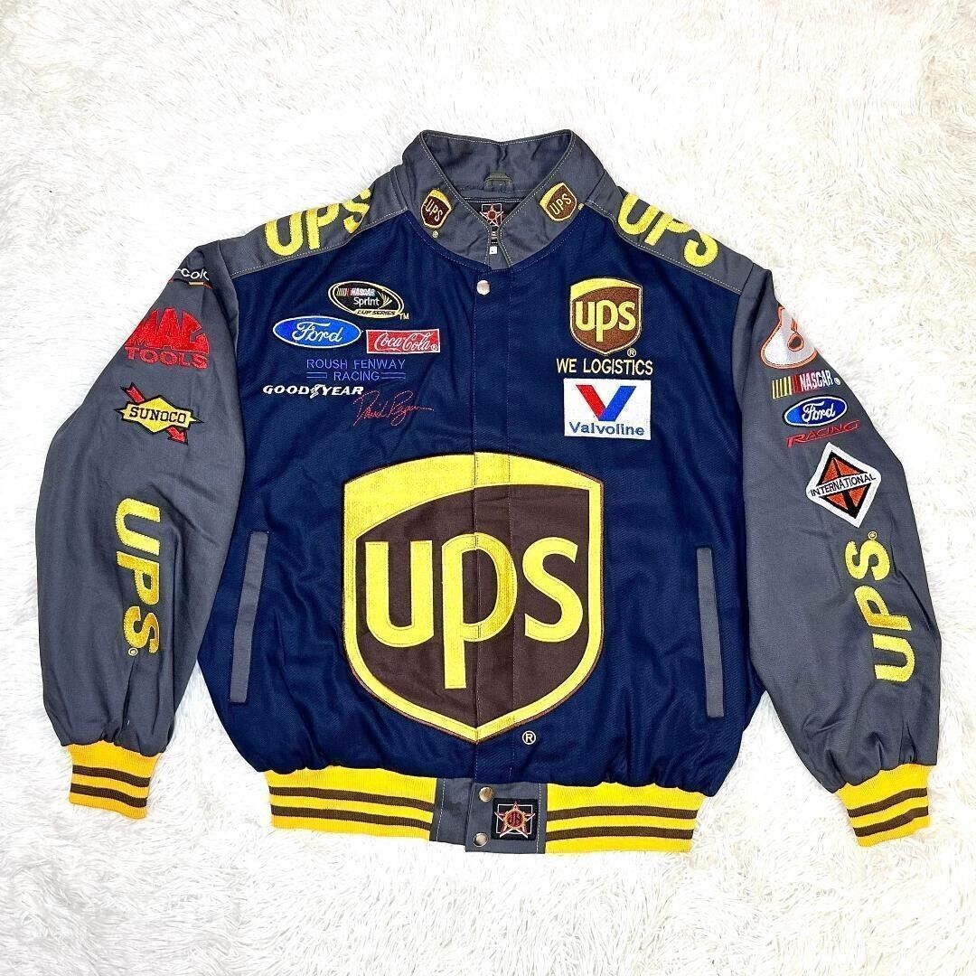 JH DESIGN Racing Jacket UPS Coca-Cola Navy Blue Yellow Size JH DESIGN Racing Jacket UPS Coca-Cola Navy Blue Yellow Size