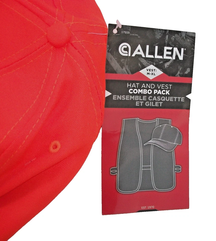 SET of 2 ALLEN Blaze Orange HAT Cap / VEST Combo Hunting Safety ONE SZ FITS MOST - Image 2 of 4