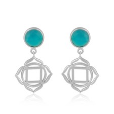 Aqua Chalcedony Gemstone Fine Silver Holy Root Chakra Designer Earrings