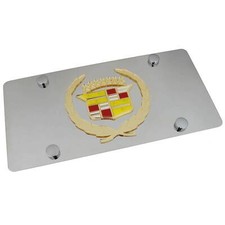 Cadillac Classic Logo License Plate Gold On Chrome Cadillac Classic Logo License Plate Gold On Chrome
