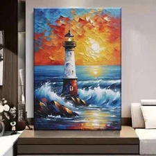 Lighthouse Framed Canvas Stretched Ready to Hang 50x40 Home decor Gift.