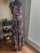 Baltic Born Maxi Dress Women Size Small Paisley Off The Shoulder Boho Hippie