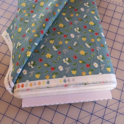 YARD ~ Spring Flowers On Blue by Riley Blake $3.99 Ships ANY Amount Of Fabric