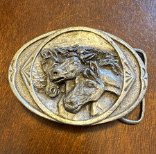 1983 Bergamot Brass Works Western Horse Belt Buckle K-146 Silver Made in USA