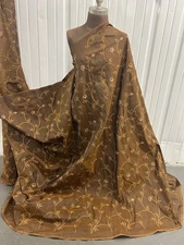 Brown Gold Iridescent Embroidery 100% Silk Dupioni Fabric 54” Wide Sold By Yard