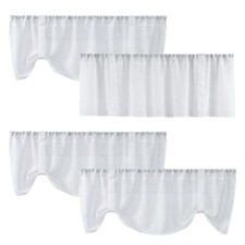 White Semi Sheer Tie Up Curtain Valances, Linen Textured, Rod Pocket Balloon ...