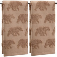 2 Pcs Bear Hand Towels for Bathroom, Brown Cabin Bear Woodland 100 Cotton Ab...