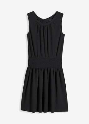 Neu Jerseycrepe-Kleid mit Smockeinsatz Gr. 40/42 Schwarz Shirtkleid Basic-Dress