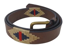 Gaucho Brown Leather Belt 105 42" Embroidered Western Tribal Brass Buckle #I-11K