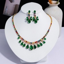 Swarovski colorful zirconia Bridal Necklace and Earrings Set