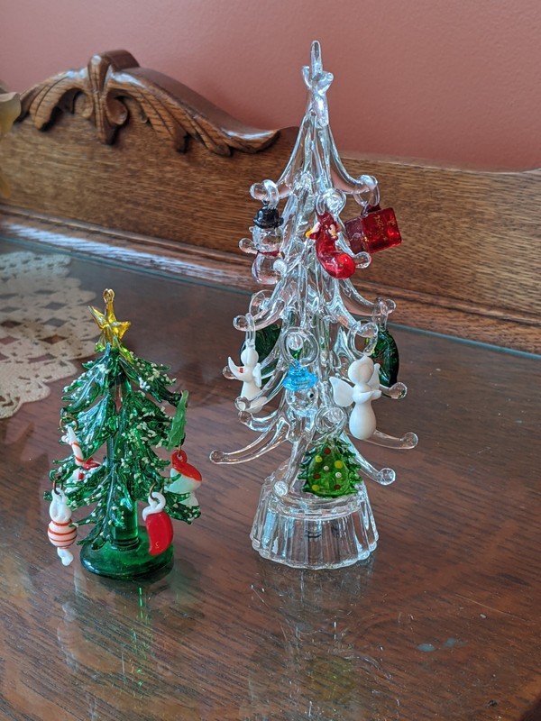 crystal glass christmas trees miniature 2 Each 3" And 6" Tall W Glass Ornaments 