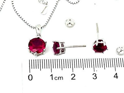 2 Karat Rubin Zertifiziert Halskette Rubin Ohrringe SET 18k Weißgold Silber Handarbeit