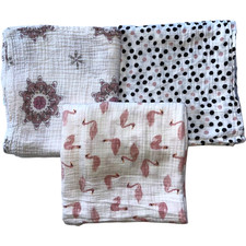 Aden Anais Swaddle Blanket Lot Girl 3pc Swan Black Pink Polka Dot Cotton Mandala