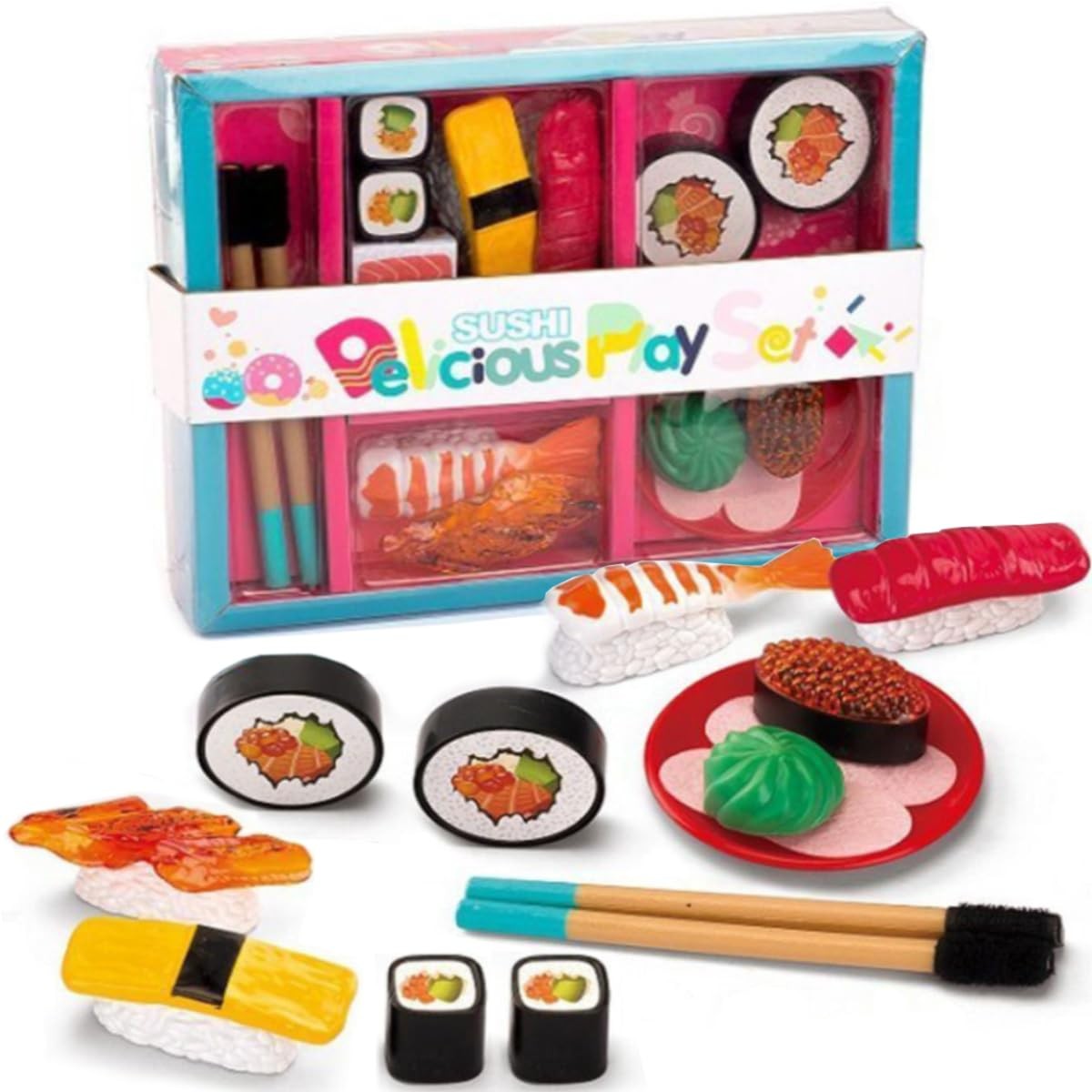 Pretend Play Sushi Bento Box 19 Piece Cutting Food Toy Set K