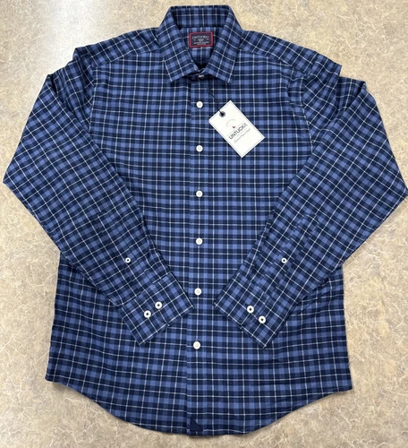 Untuckit Melville Wrinkle Free Flannel Shirt Relaxed Fit Blue Plaid Small Slim