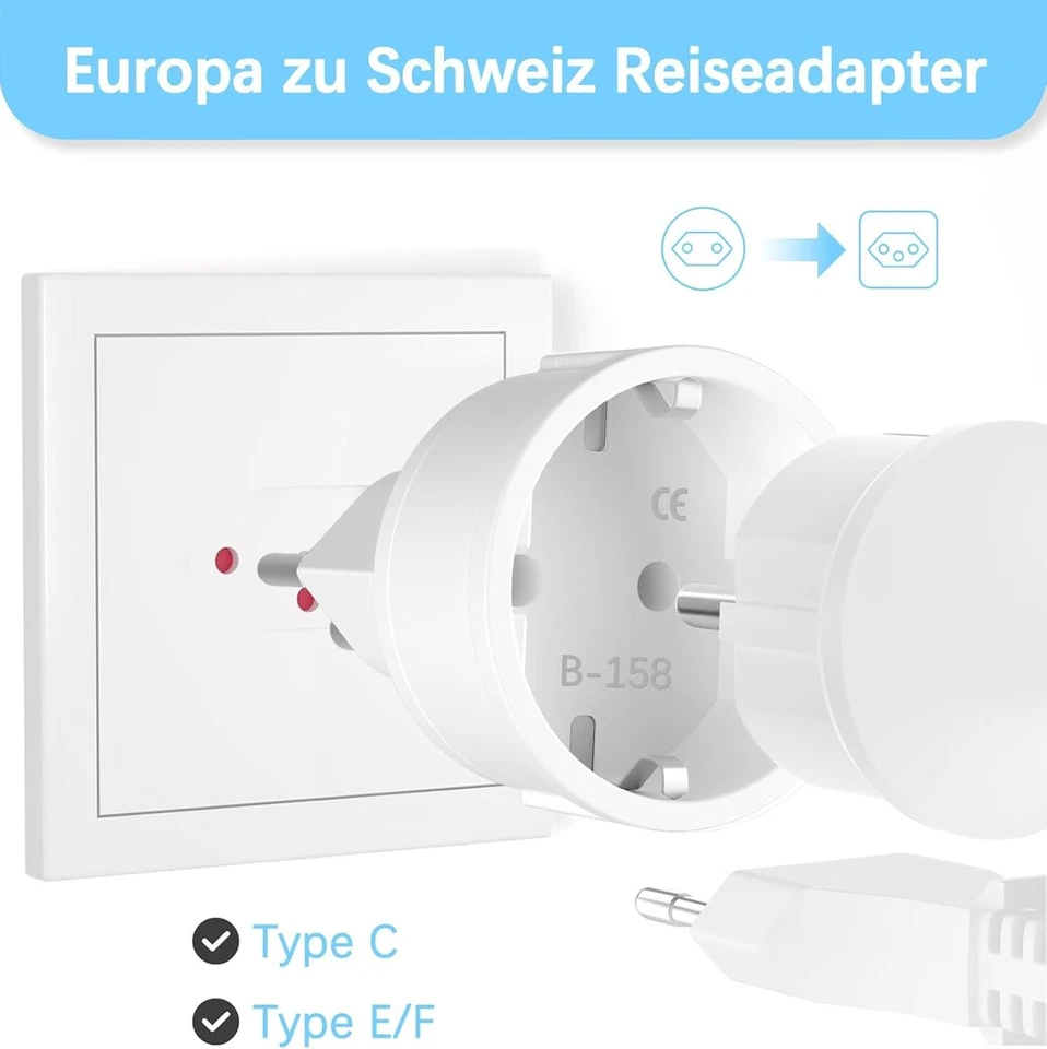 Deutschland Auf Schweiz Stecker 3 Stück Schweiz Reiseadapter, Deutschland Auf Sc - Bild 3 von 4