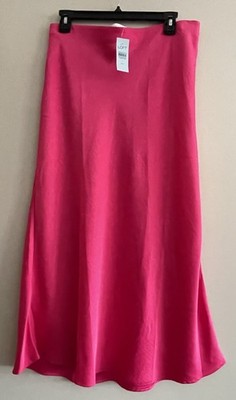 NWT Ann Taylor LOFT Sz LP L Petite Barbie Pink Satin Midi Bias Cut Skirt Pull On