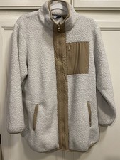 Lands End Sherpa jacket, 1X, Ivory with Khaki trim
