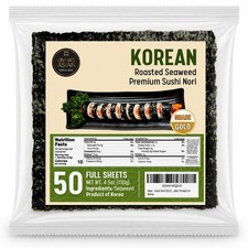 Premium Sushi Nori, Roasted Seaweed Sheets, Gold Grade of 50 Full Sheets in R...