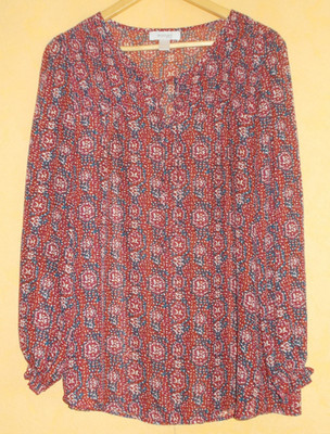 TCM Woman Tunika Bluse Leicht Transparent Langarm Gr.  42 Wein-Rot Muster