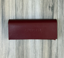 Gucci Rosso Ancora Burgundy Leather Foldable Glasses Case Embossed Cloth NEW