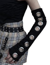 Goth Arm Warmers Women Punk Rock Fingerless Arm Sleeves Black 9