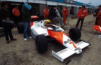 Ayrton Senna leaves the pits to test the McLaren MP4 1C for the fi- Old Photo 1