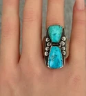 OLD Vintage Navajo Turquoise HAND CARVED Sterling Silver RING Sz 9