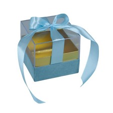 4X Scatolina plexiglass portaconfetti 8x8x8 cm FIOCCO CELESTE bomboniera 1CJA