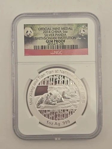 2014 China 1oz. Silver Panda Smithsonian Institution NGC Gem Proof