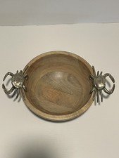 Pier 1 Imports Retired Coastal Theme Wooden Serving Bowl with Metal Crab Handles