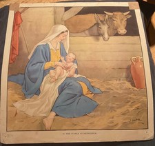 ORIGINAL Vintage 1930s Macmillan LOOK&LEARN Classroom Poster STABLE AT BETHLEHEM