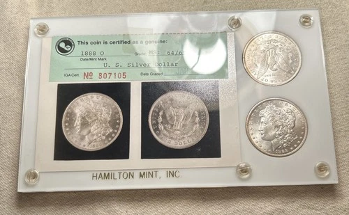 1888-O 64/65 & 1885-O 64/65 Morgan IGA Photograde Vintage DUAL Holder UNC - Rare