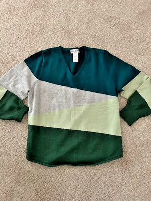 Womens Draper&Damons XL Sweater Diagonal Greens&Gray Viscose/Polyester/Nylon NWO