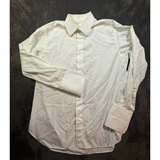 Brioni Mens White Textured Cotton Dress Shirt French Cuff Spread Collar Italy