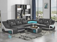 Moderne Wohnlandschaft U-Form Couchtisch Schwarz Led Sofa Set Couch